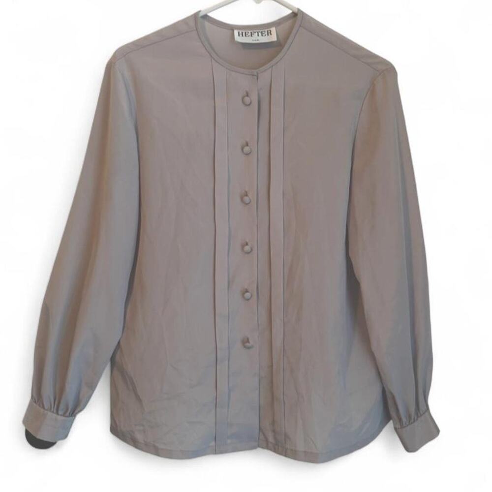 Vintage HEFTER USA Pleated Blouse Taupe Grey